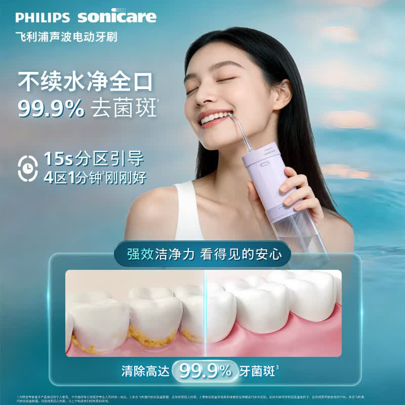 飞利浦(PHILIPS)伸缩便携牙齿冲牙器HX3333/23 声波脉冲正畸洗牙器 生日礼物送男生女友 2款喷嘴高清大图