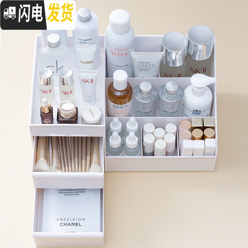 三维工匠化妆品收纳盒口红桌面护肤网红梳妆台家用宿舍整理简约塑料置物架高清大图