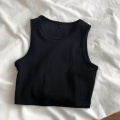 春夏短款露脐背心打底衫女高腰显瘦弹力短袖T恤女内穿无袖上衣女_743 M 黑色