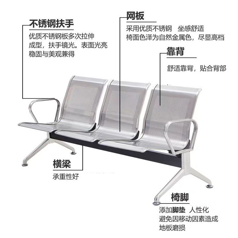 止臣 连排椅 办公椅机场椅等候椅公共办公场所接待椅车站连体机场椅公共联排休息座椅 三人高清大图