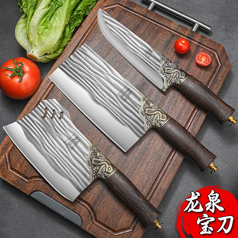 龙泉锻打砍骨刀家用厨房不锈钢菜刀组合斩切两用切片刀W8169高清大图