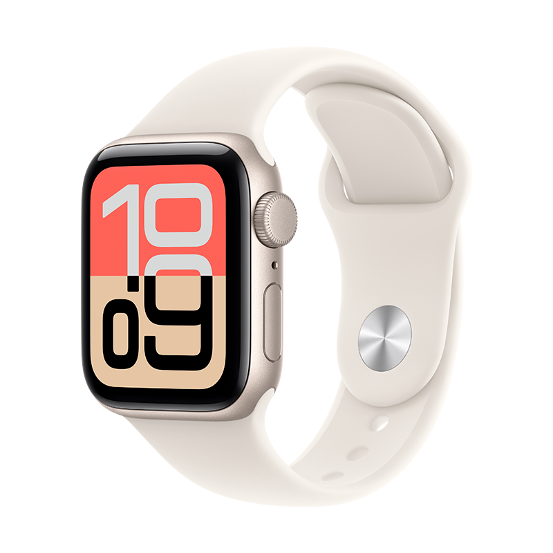 2025新款 Apple Watch SE GPS版 智能手表 铝金属表壳 运动型表带 44mm星光色铝金属表壳；星光色运动型表带-S/M