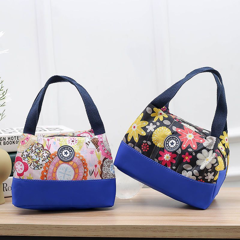 蓝大花 花布防水帆布便当包妈咪包手提包小布包手拎饭盒袋上班女包