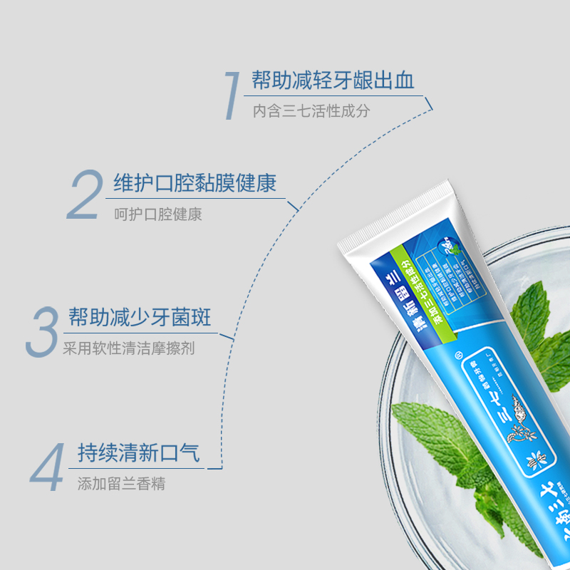 三七药物牙膏清火清新口气异味牙龈出血中药家庭装850g(国粹三七+专业修护)高清大图
