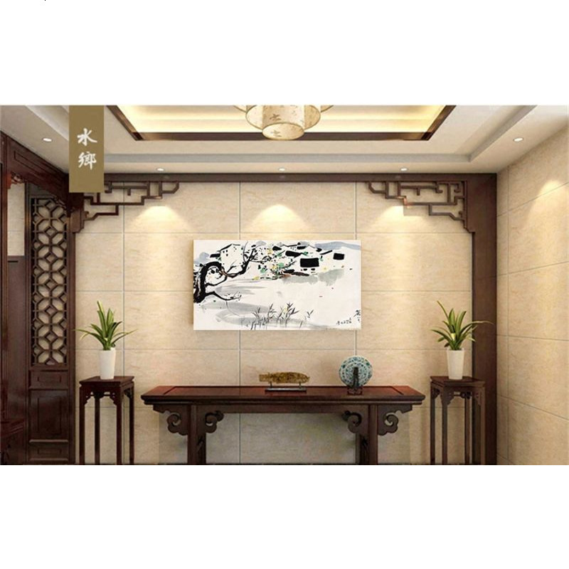 吴冠中水墨画山水风景画客厅卧室现代装饰画书房中式挂画三联国画