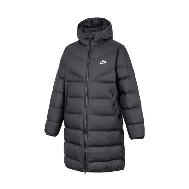 nike 纯色保暖休闲中长款连帽羽绒服 男款 黑色 fb8180-010