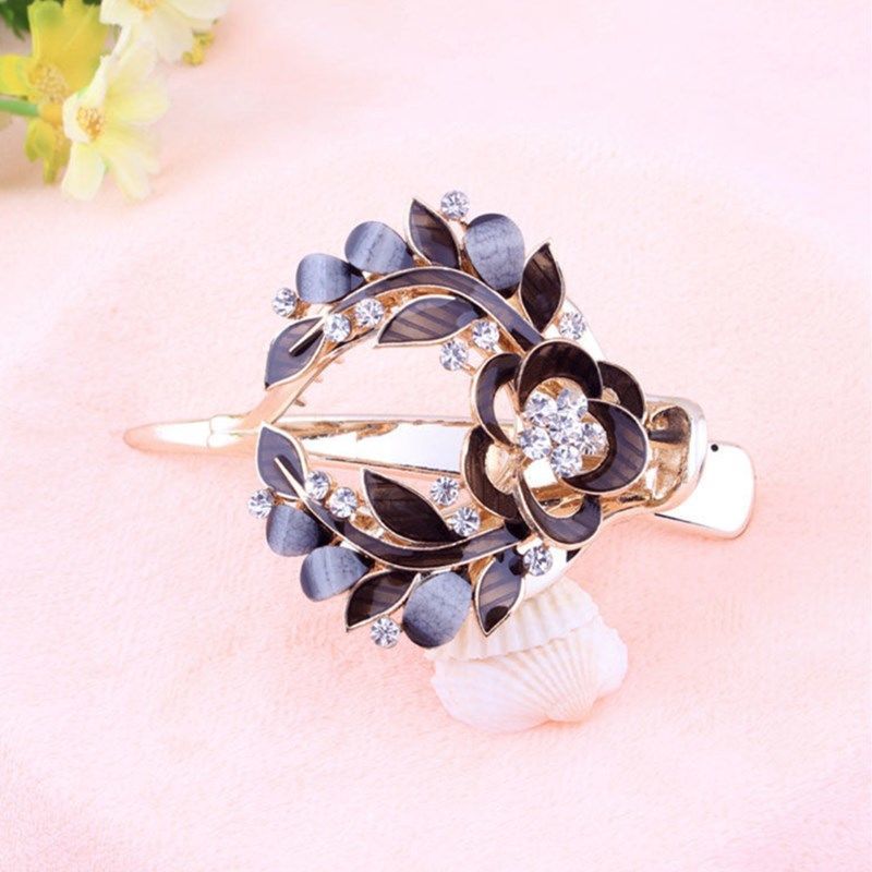 韩版水钻优雅发夹盘发发夹子鸭嘴夹头饰大号盘发发饰发卡三齿夹a01