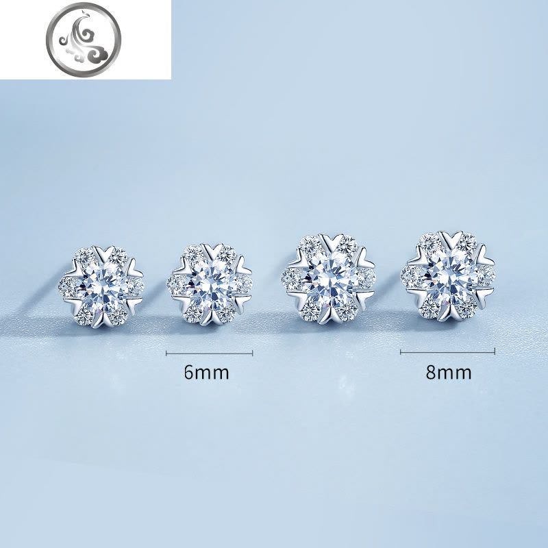 925纯银雪花耳钉女气质锆石耳环2019新款潮耳饰男简约小巧圣诞风 JiMi图片