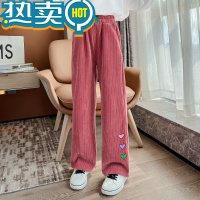 绿彩虹光女童裤子秋冬装洋派加绒加厚中大童儿童宽松休闲雪尼尔冬季阔腿裤