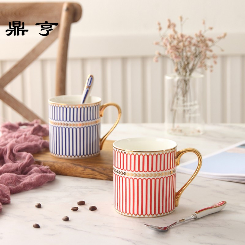 鼎亨英式骨瓷咖啡杯早餐杯手工描金欧式陶瓷马克杯水杯带勺送礼品