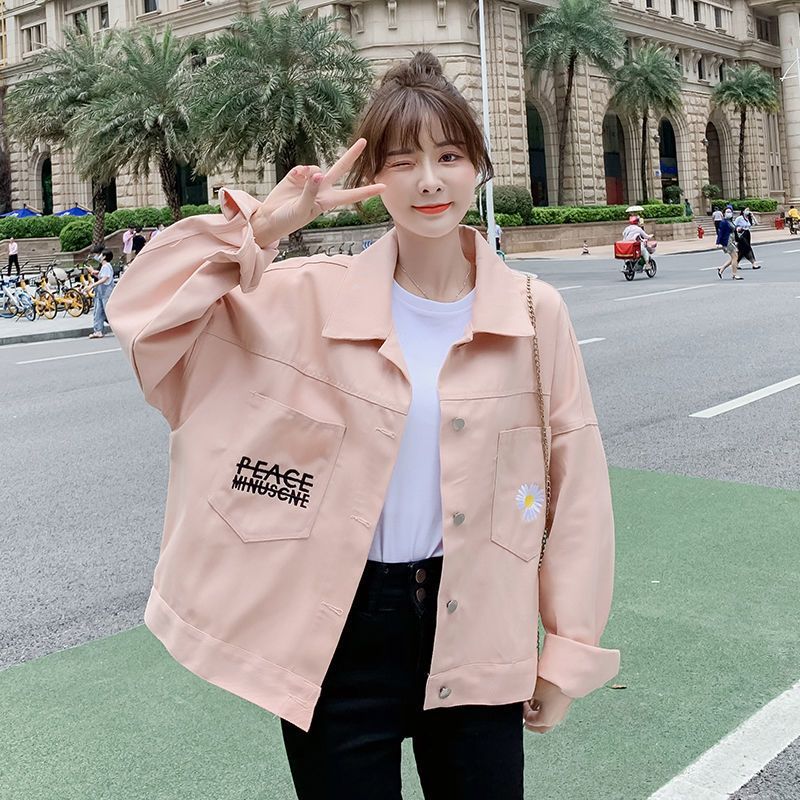 权小威 牛仔短款外套女学生韩版宽松小雏菊刺绣2022春秋新款韩版时尚洋气高端气质百搭显瘦上衣