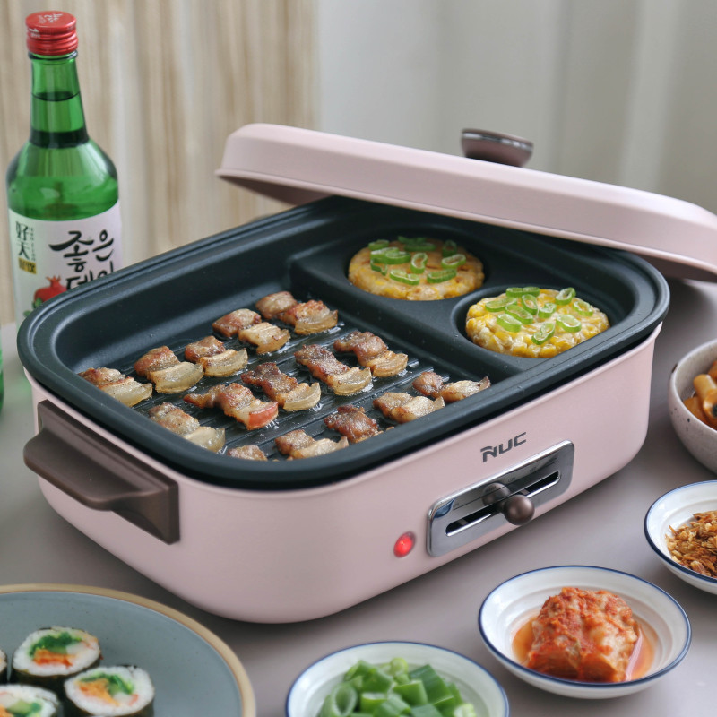韩国NUC 多功能锅NMG-800C(PK)樱花粉 4L韩式方锅料理锅电烧烤锅电火锅蒸锅高清大图