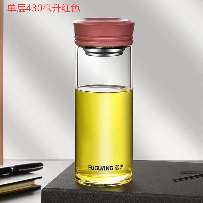 富光高硼硅单层玻璃杯带滤网G1613大容量泡茶彩色盖水杯定制印字高清大图