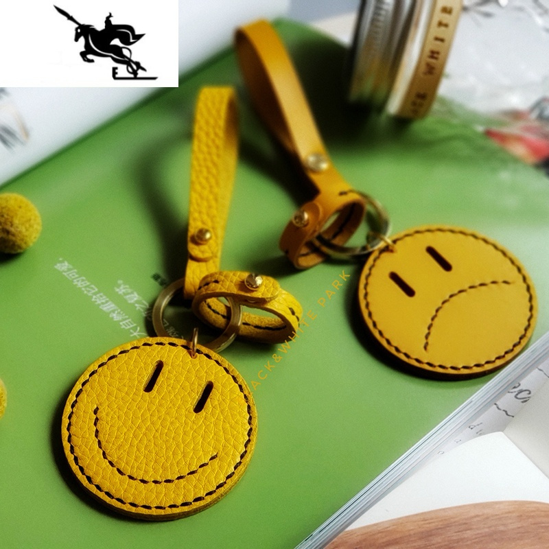 newlake头层手工手缝表情微笑脸汽车钥匙扣挂件挂饰创意生日礼物包挂