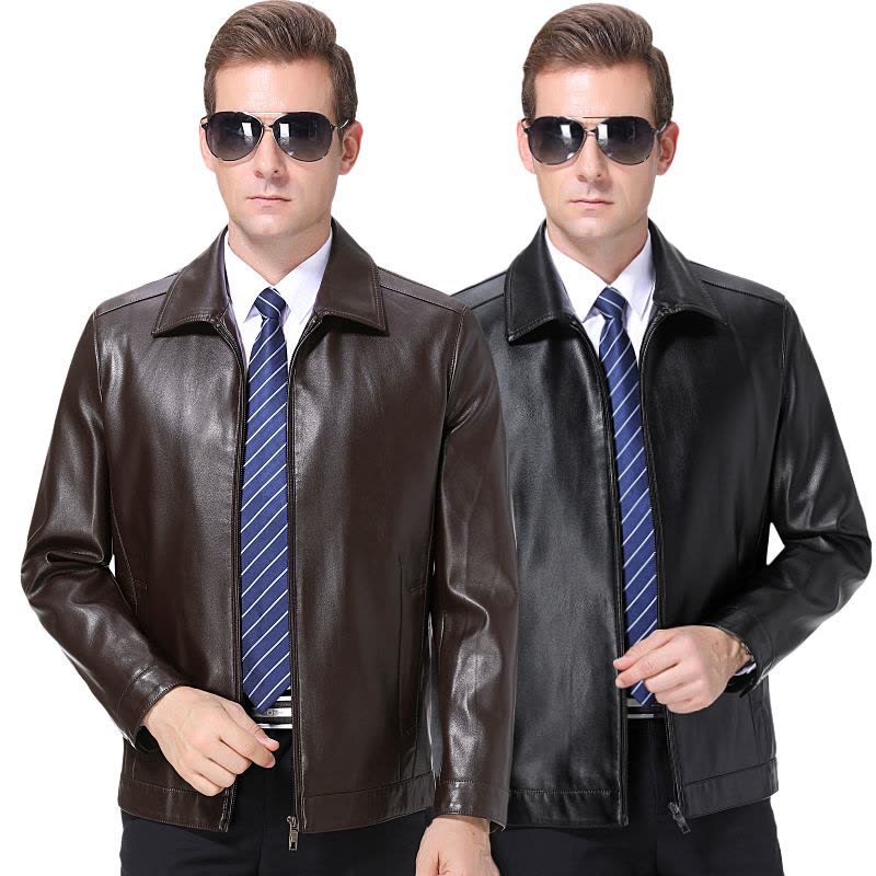 收藏送皮油 春秋绵羊皮正品海宁真皮皮衣男士外套飞行员棒球领羊皮夹克中青年韩版修身棒球服单皮大码中年爸爸装防雨防风外套图片