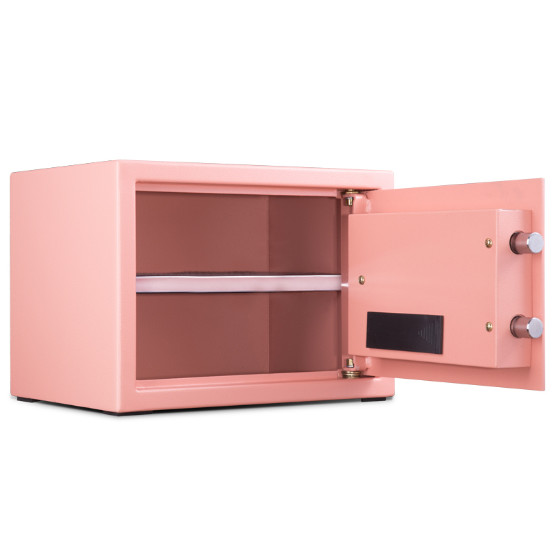 得力(deli)92619电子保管箱(浅红色) 高25cm办公家用防盗小型隐形保管柜 入墙床头柜保险及保管箱柜