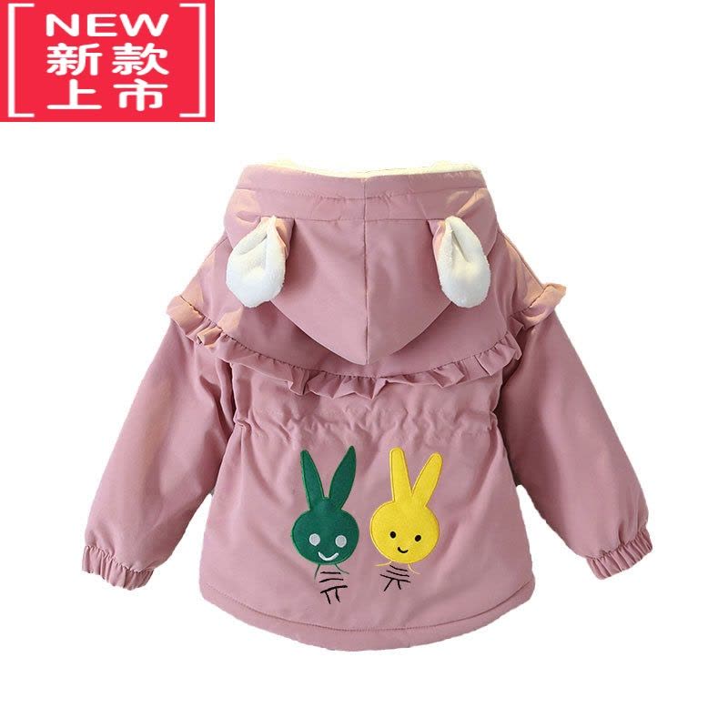可莉允儿童2022新款秋冬加绒加厚女童可爱外套卡通洋气连帽棉衣风衣童装棉服图片