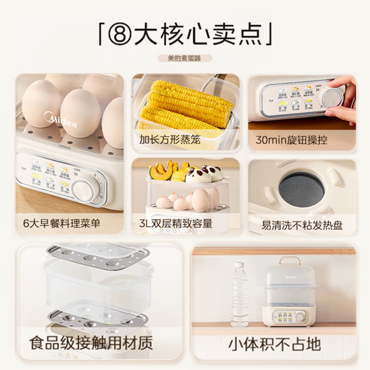 美的(Midea)煮蛋器蒸蛋器 双层家用迷你小蒸锅 早餐 鸡蛋羹自动断电防干烧便携式家用MZ-ZDE2015高清大图
