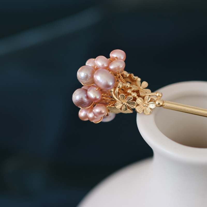 诗月古装头饰发簪步摇钗古典日常简约现代汉服配饰淡水珍珠挽发发钗