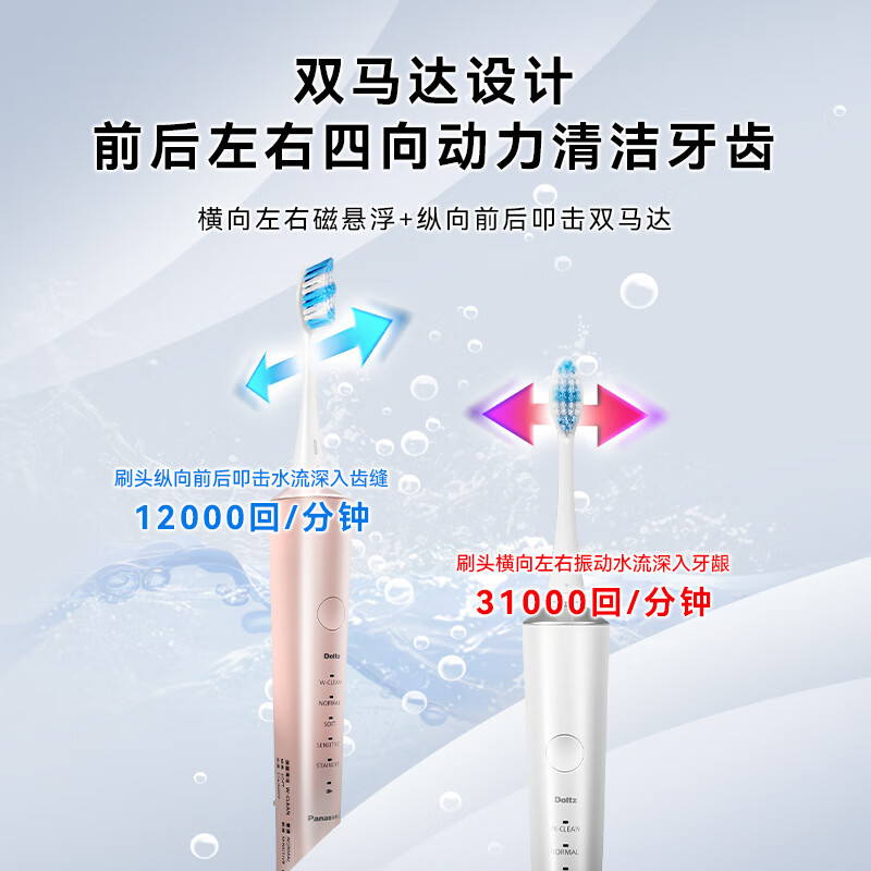 松下(Panasonic)电动牙刷成人科技双马达技术四向动力焕光刷新年节礼物送女友自带收纳盒EW-DC70-P落日橘