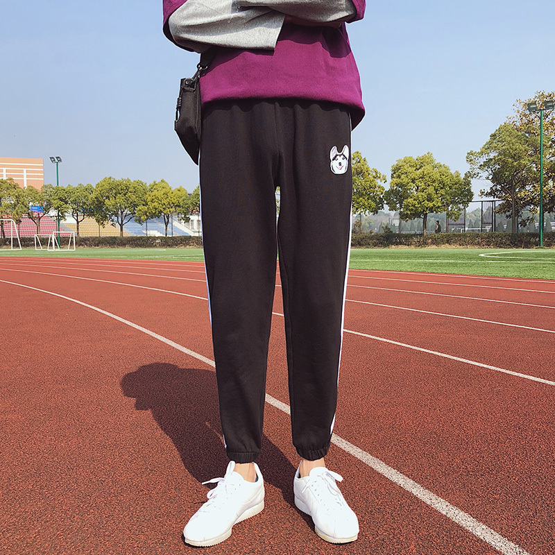 港风夏款裤子男士哈伦裤韩版休闲裤时尚情侣运动小脚裤修身九分裤
