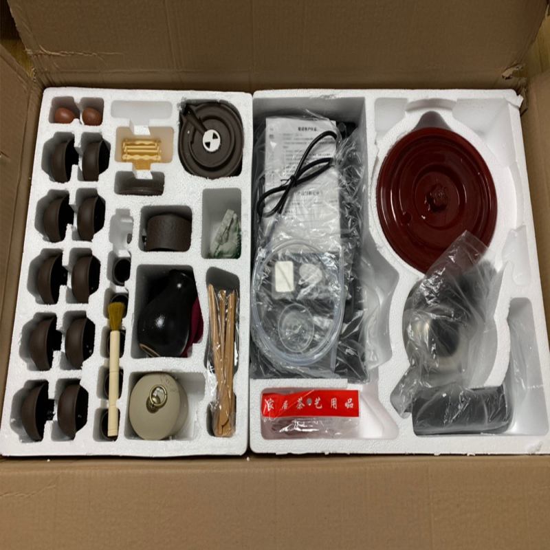 欧宝美紫砂功夫茶具套装家用简约陶瓷茶杯电热磁炉茶台茶道实木茶盘