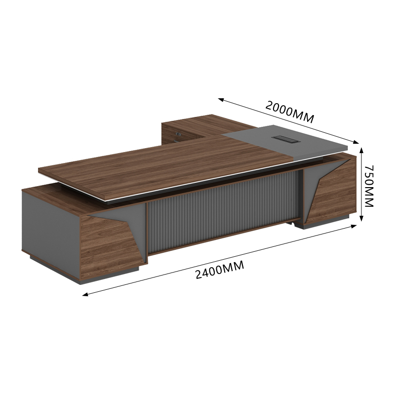 臻远ZY5040814 简约大班台办公桌主管经理桌 2.4米含副柜高清大图