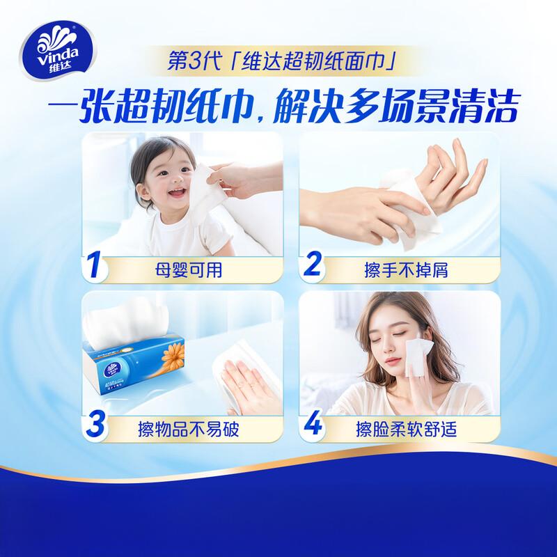 维达(Vinda)湿水不破柔软抽纸巾卫生纸 3层 100抽*24包 S码高清大图
