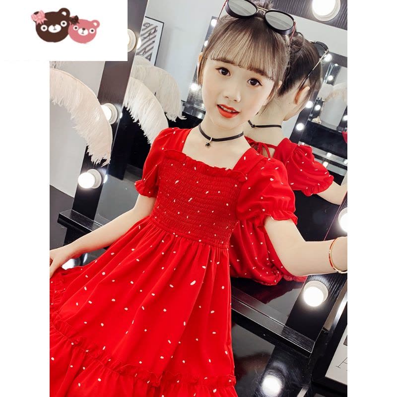 绿彩虹光女童连衣裙夏装2022新款童装洋气女孩公主裙儿童夏季雪纺大童裙子图片