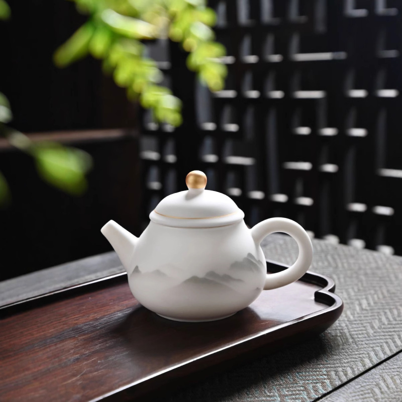 华普思高档轻奢德化羊脂玉陶瓷功夫茶具套装一整套盖碗茶壶年会伴手礼品 13头描金马蹄杯套装高清大图