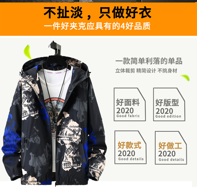 SUNTEK大码夹克男士春秋新款加肥加大潮牌胖子风衣外套男装休闲春季上衣风衣高清大图