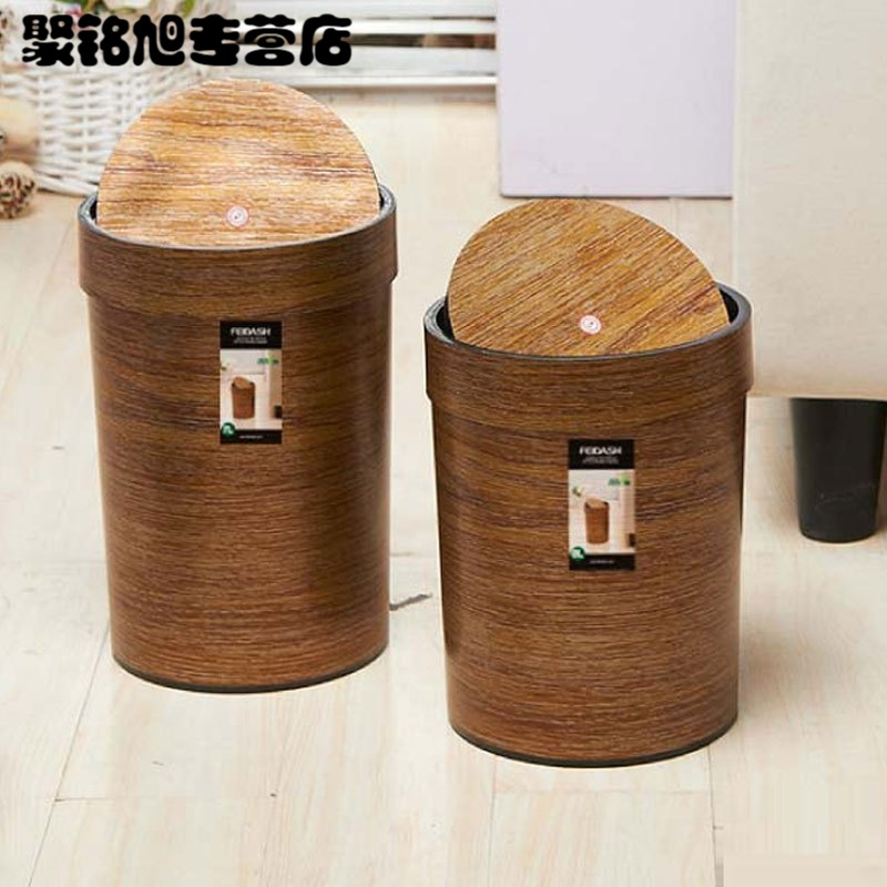 韩式家用杂物桶木纹圆形垃圾桶摇盖木头色收纳筒木质地板多色多款生活日用家庭清洁清洁用品清洁工具垃圾桶
