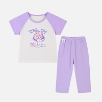 铅笔俱乐部2025夏装新品女小童家居服儿童居家两件宝宝短袖七分裤 90cm 粉紫