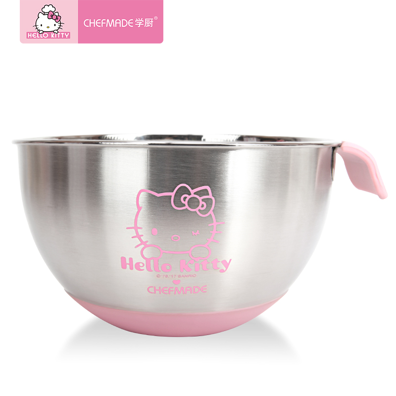 学厨HELLO KITTY烘焙20cm加厚不锈钢打蛋盆带刻度防滑打蛋盘搅拌盆打发盆和面汤调料洗菜淘米水果盆 KT7011