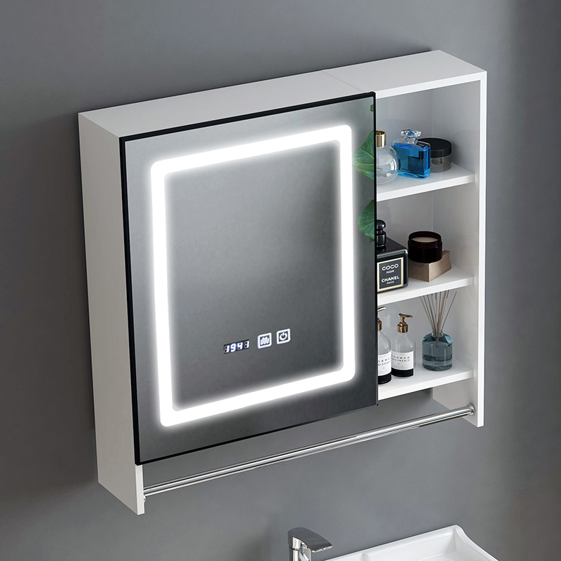 太空铝浴室镜柜带置物架挂墙式智能带灯卫生间镜浴室柜洗手间镜子