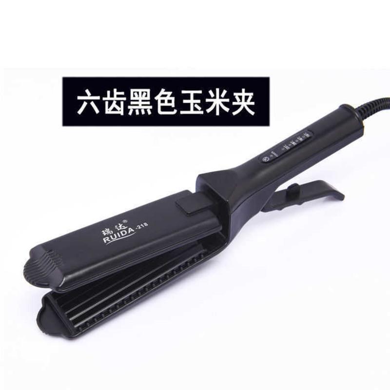 理发店专用电陶瓷夹板玉米烫蓬松垫发根玉米须直发器拉直板不伤发 6齿色玉米夹+赠品[黑色]