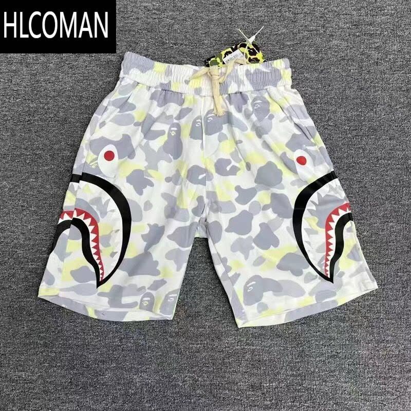 HLCOMAN日系潮牌鲨鱼印花休闲短裤男女情侣宽松运动迷彩五分裤夏季学生款图片