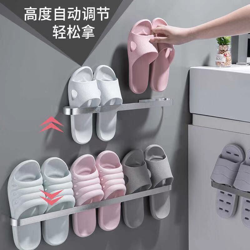 银色 特厚单人款[可做毛巾架] 浴室拖鞋架壁挂免打孔卫生间收纳神器厕所沥水挂架墙上门后置物架