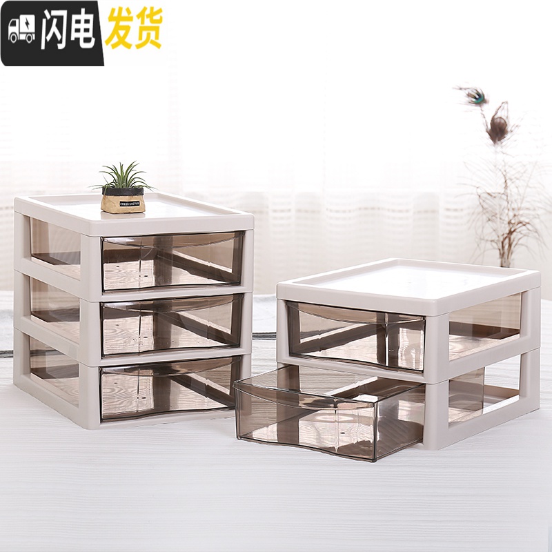 三维工匠化妆品收纳盒塑料抽屉式透明梳妆台护肤品置物架口红整理架文件架高清大图