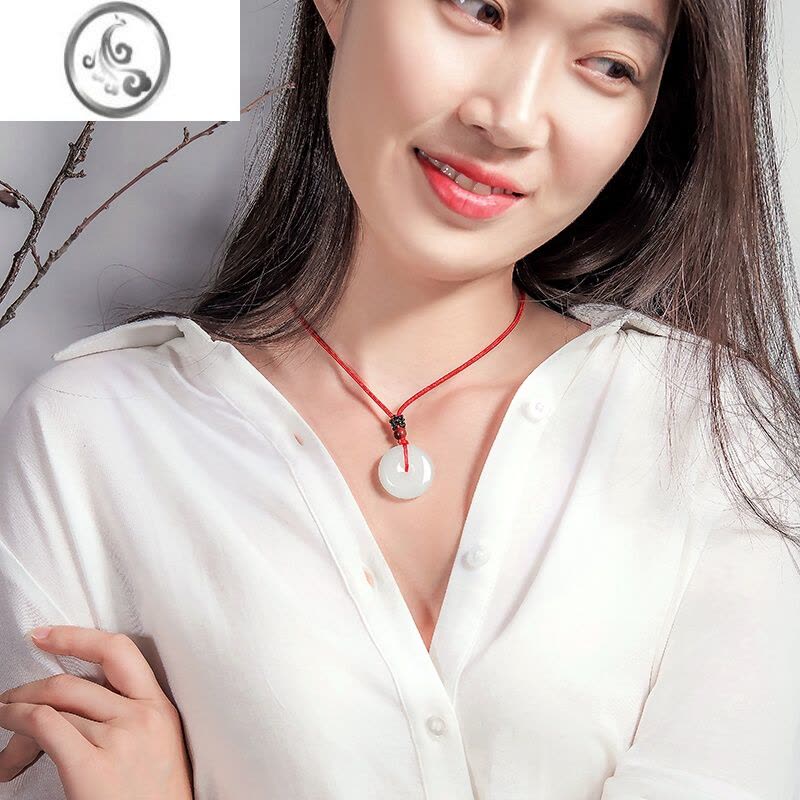 JiMi新疆和田玉平安扣吊坠男女情侣款玉佩羊脂白玉项链儿童平安扣送礼图片