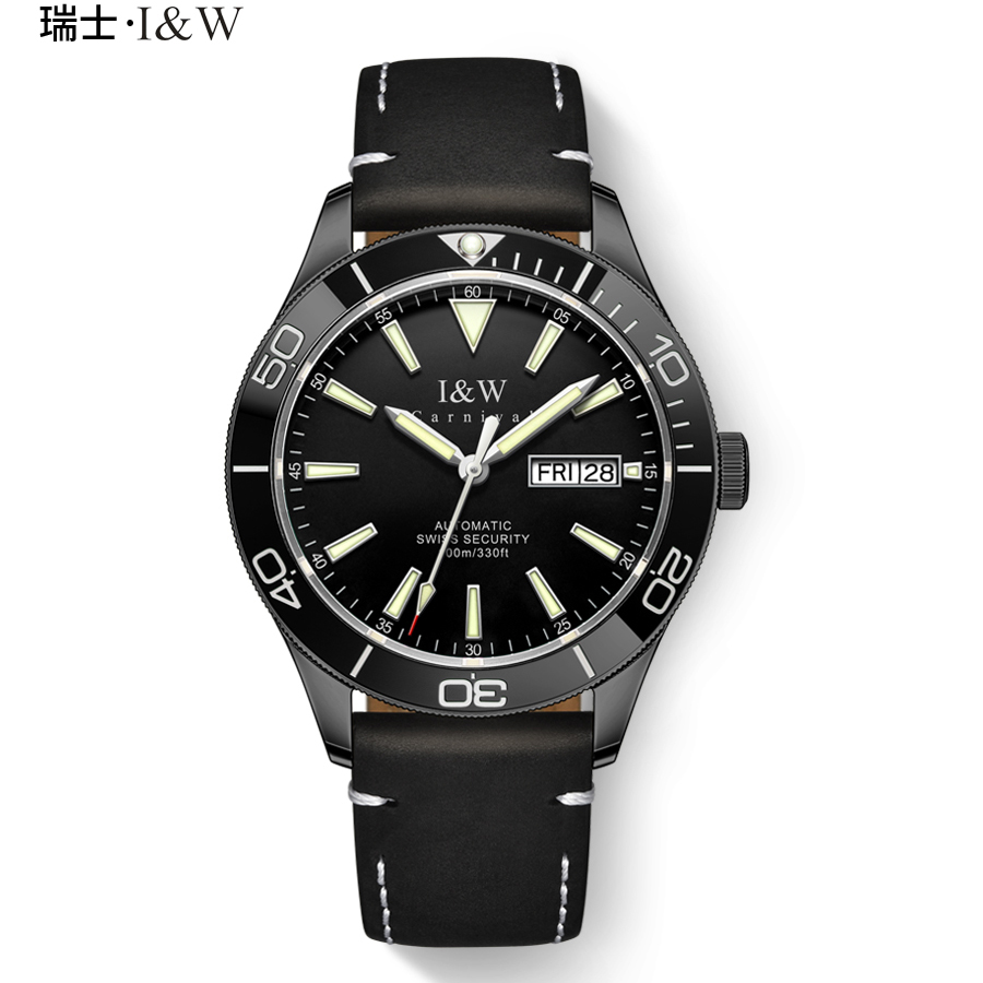 瑞士爱沃驰iwcarnival水鬼手表全自动机械表男表鲨鱼系列100米潜水表