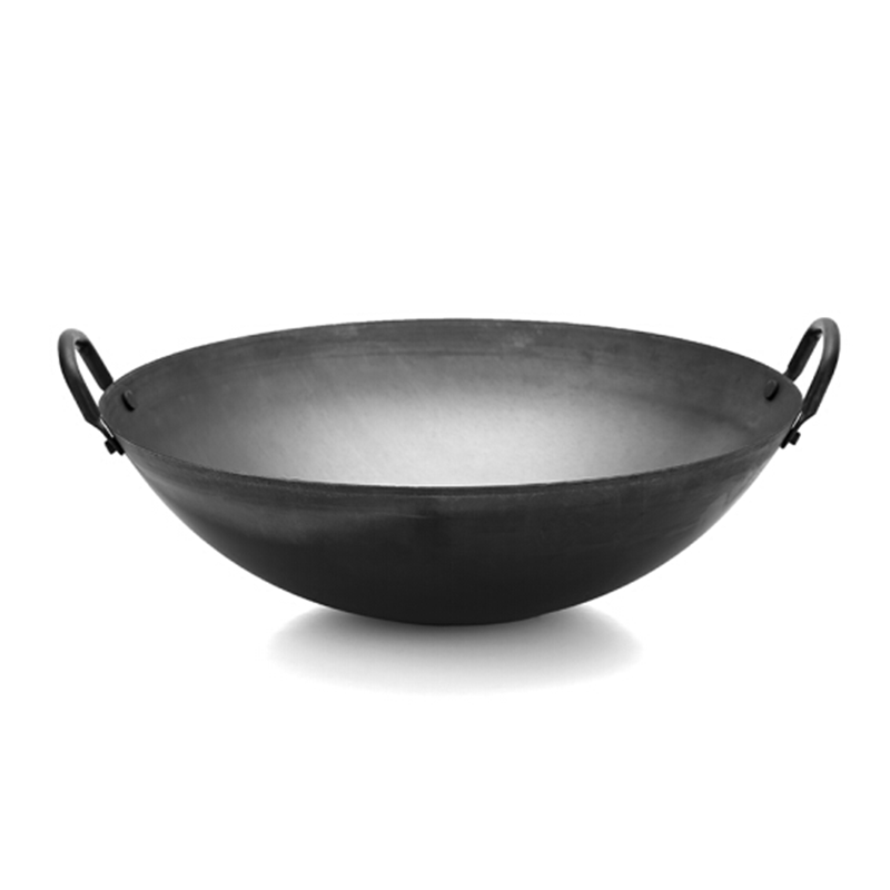ks 厨师专用铁锅双耳锅大铁锅酒店专用圆底大炒锅商用无涂层大号广锅