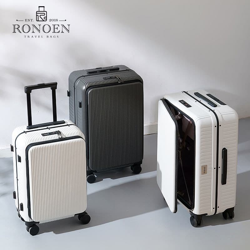 罗恩Ronoen多功能杯架侧开盖铝框登机箱20寸行李箱大容量旅行箱24寸高颜值男女学生密码箱可充电皮箱子商务拉杆箱硬图片