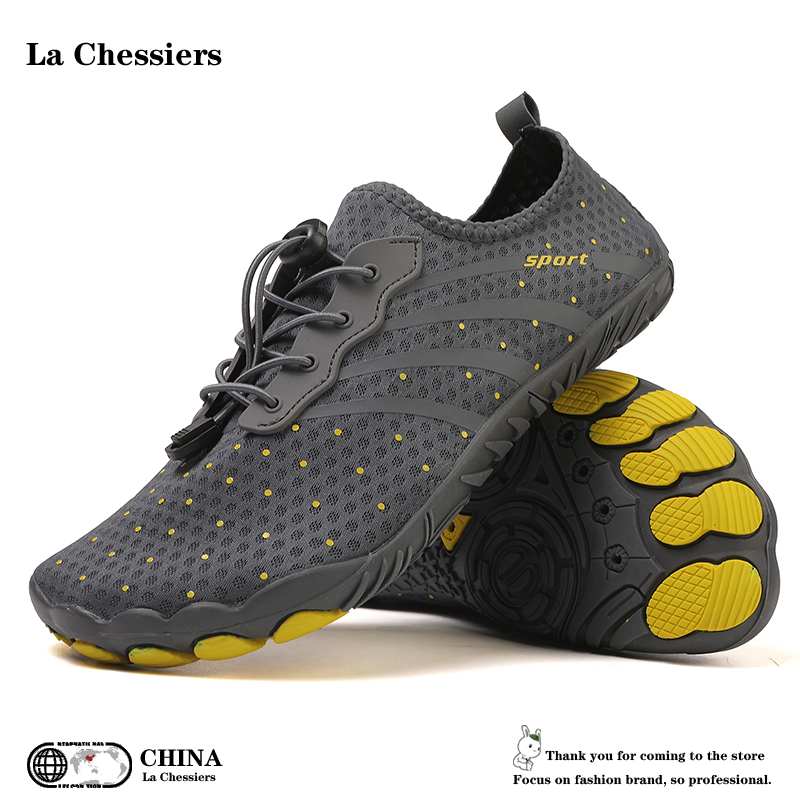 La Chessiers涉水鞋男女沙滩鞋速干防割赶海鞋防滑漂流溯溪游泳鞋潜水浮潜凉鞋 灰色 35码