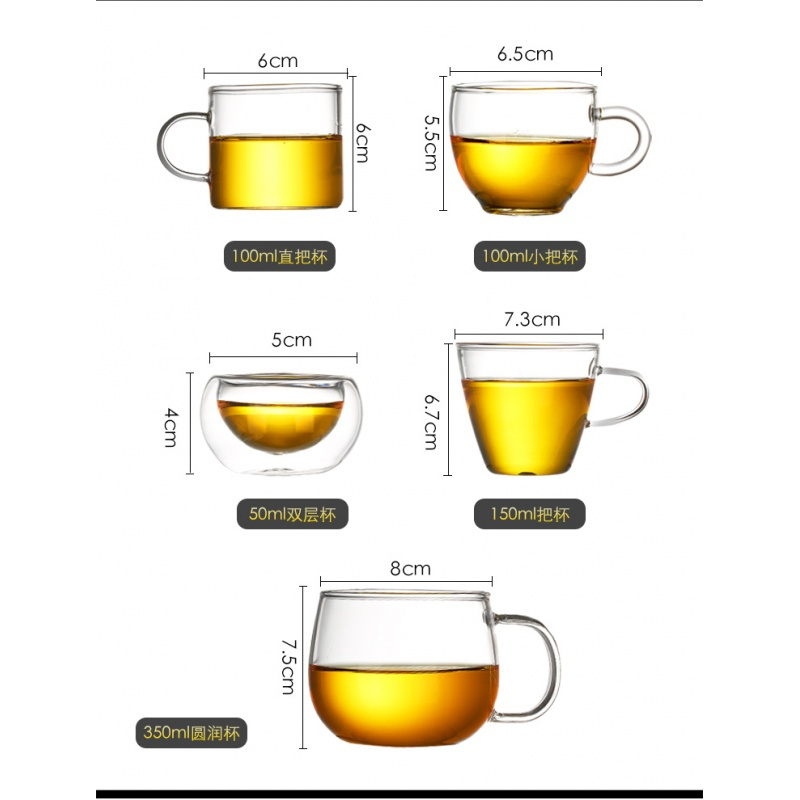 家柏饰(CORATED)玻璃杯子带把功夫茶杯小茶碗杯子加厚6只装茶杯茶具家用透明套装