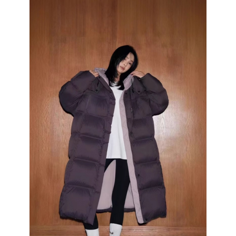 年冬季新款连帽过膝长款时尚保暖加厚棉服女休闲宽松棉衣外套