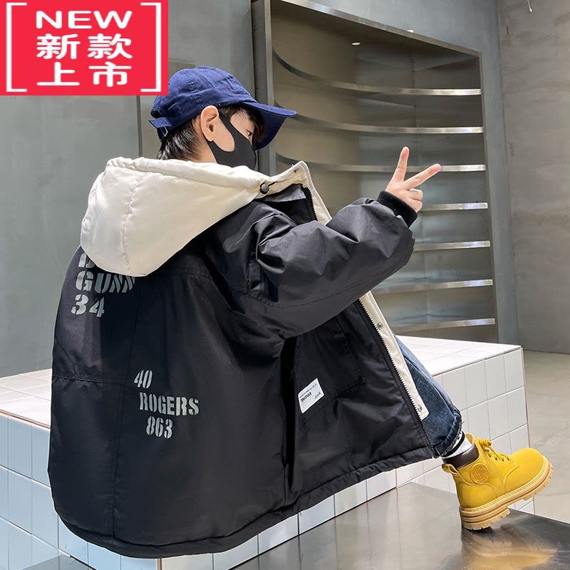 可莉允儿童装男童外套秋冬季2022新款男孩夹棉服棉衣大童冬季加厚派克服图片