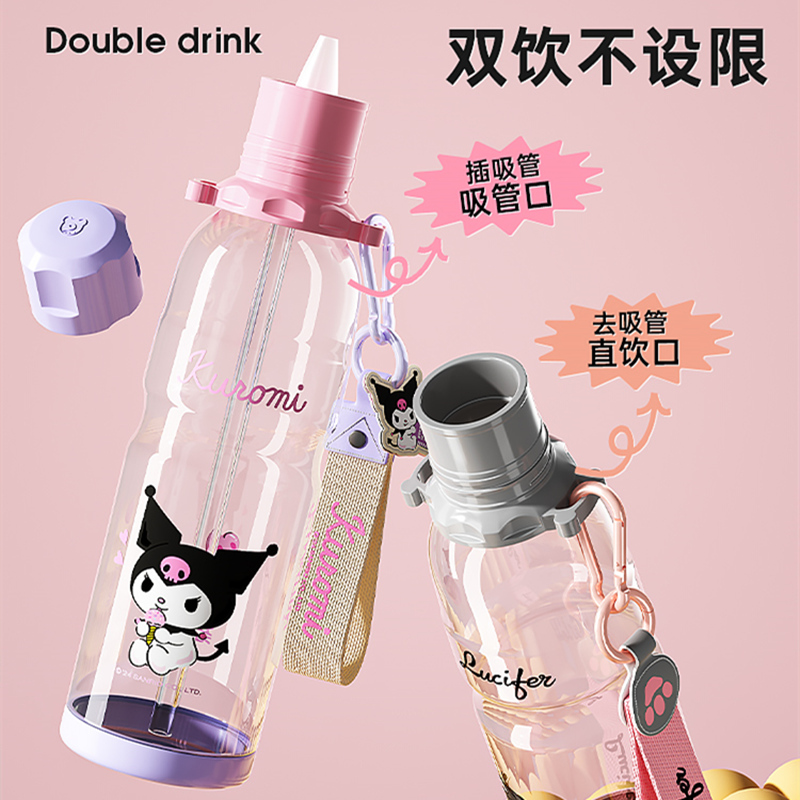 杯具熊夏天运动塑料水杯便携新款飞天小女警随手杯女学生背带水壶母婴水杯高清大图