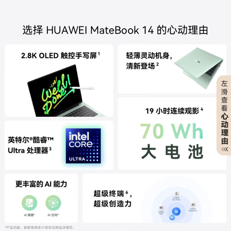 HUAWEI/华为 MateBook 14 酷睿 Ultra 5 125H 16G 512GB 深空灰 笔记本电脑 2.8K OLED触控手写屏