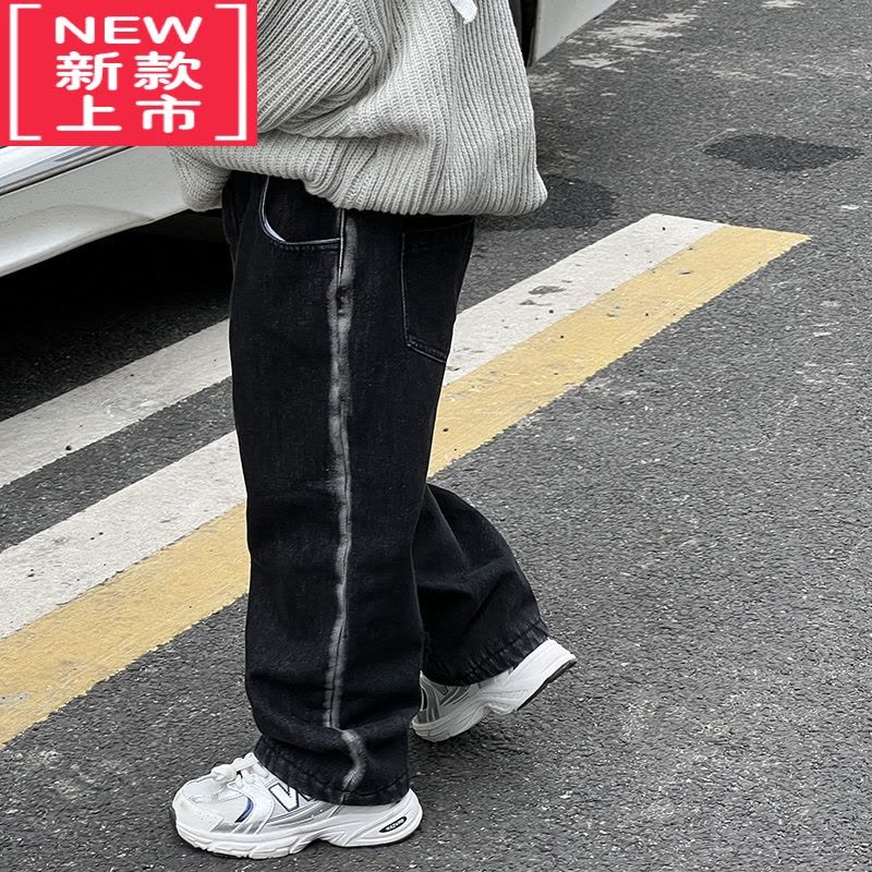 可莉允男童加绒直筒裤2022秋冬一体绒保暖牛仔裤中小童日韩休闲洋气百搭保暖裤图片